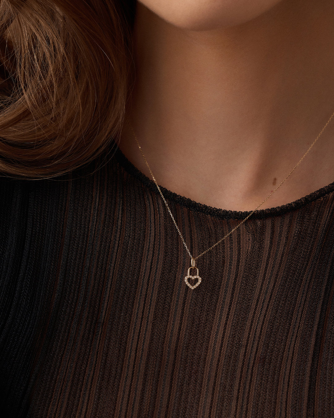 Alternative view of Diamond Heart Padlock Charm Necklace