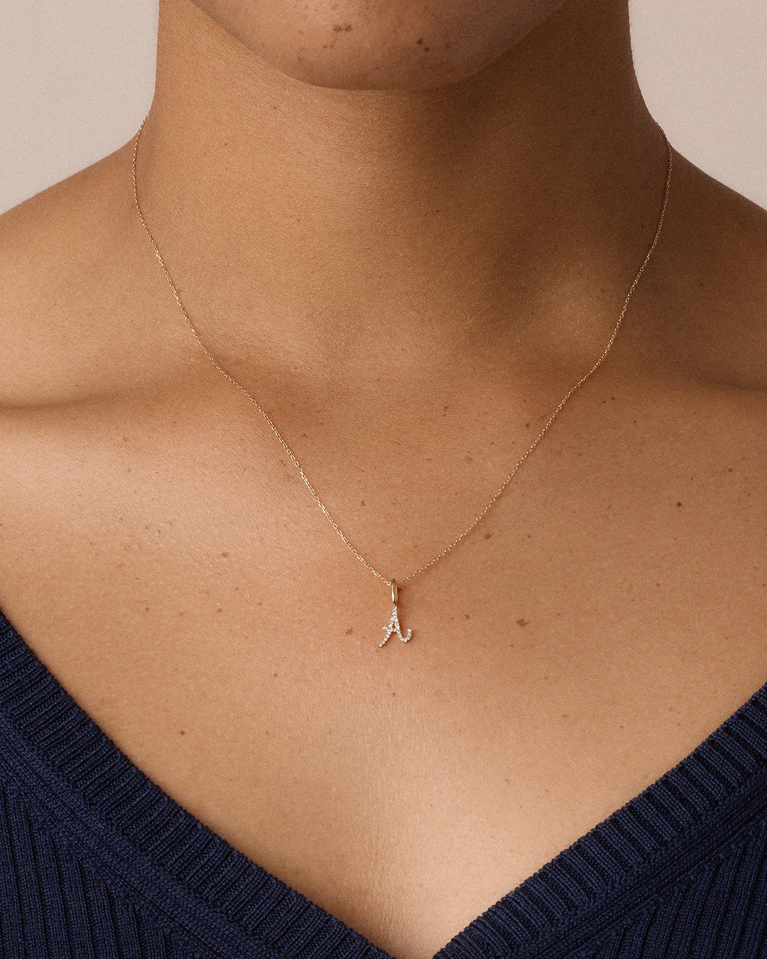 Alternative view of Diamond Script Alphabet Charm Necklace