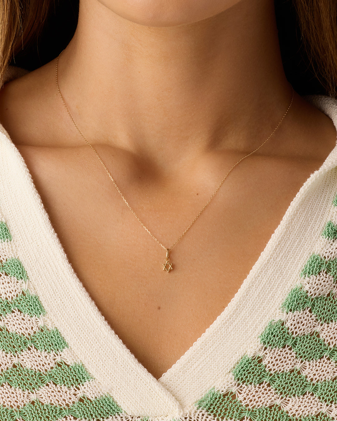 Alternative view of 14k Gold Star of David Charm Necklace