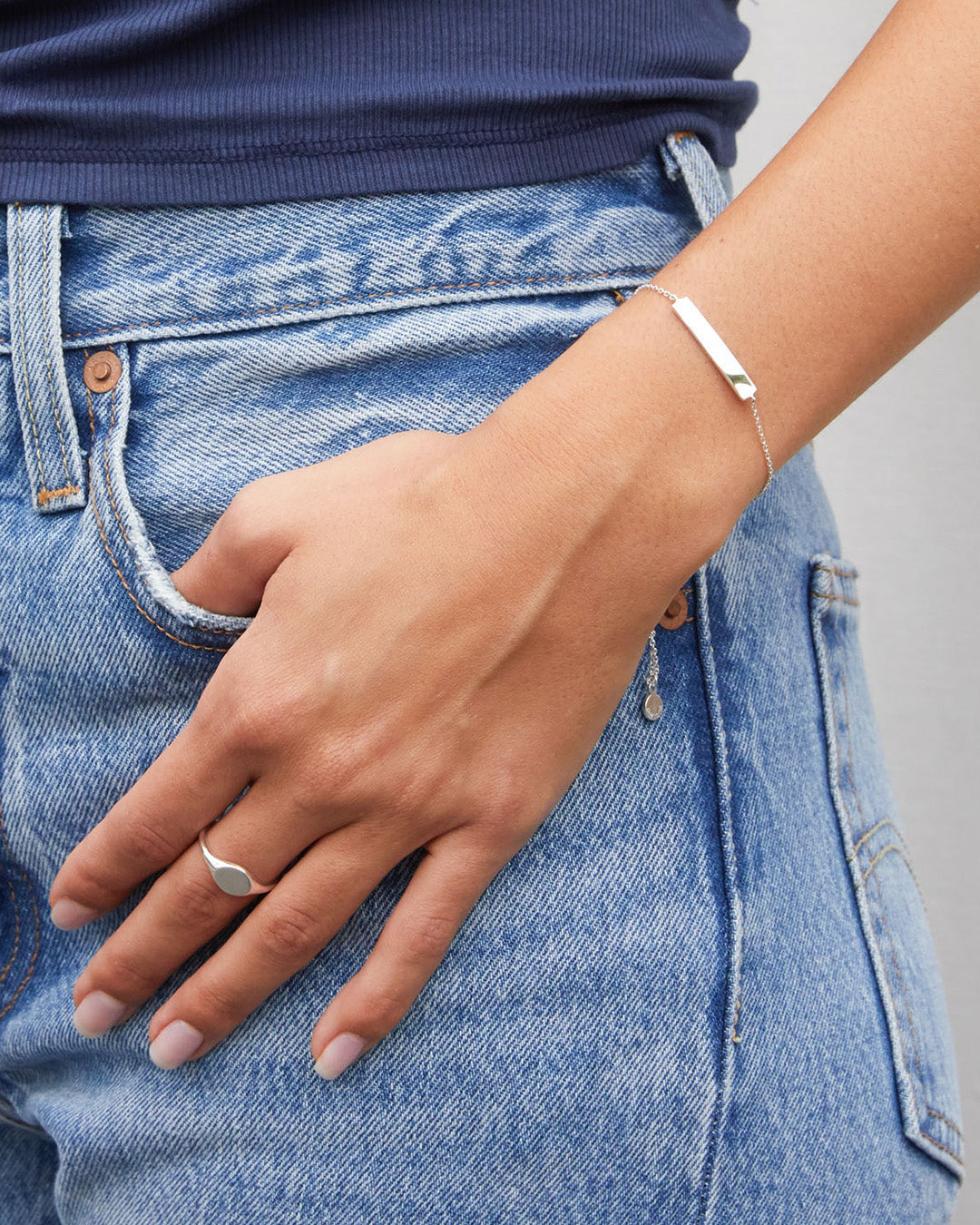 Alternative view of Bespoke Plate Adjustable Bracelet (silver)