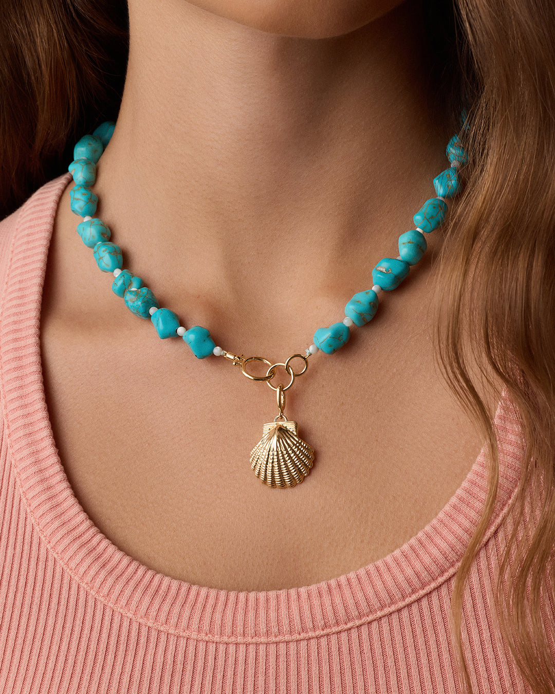 Alternative view of Gold Scallop Shell Charm Necklace
