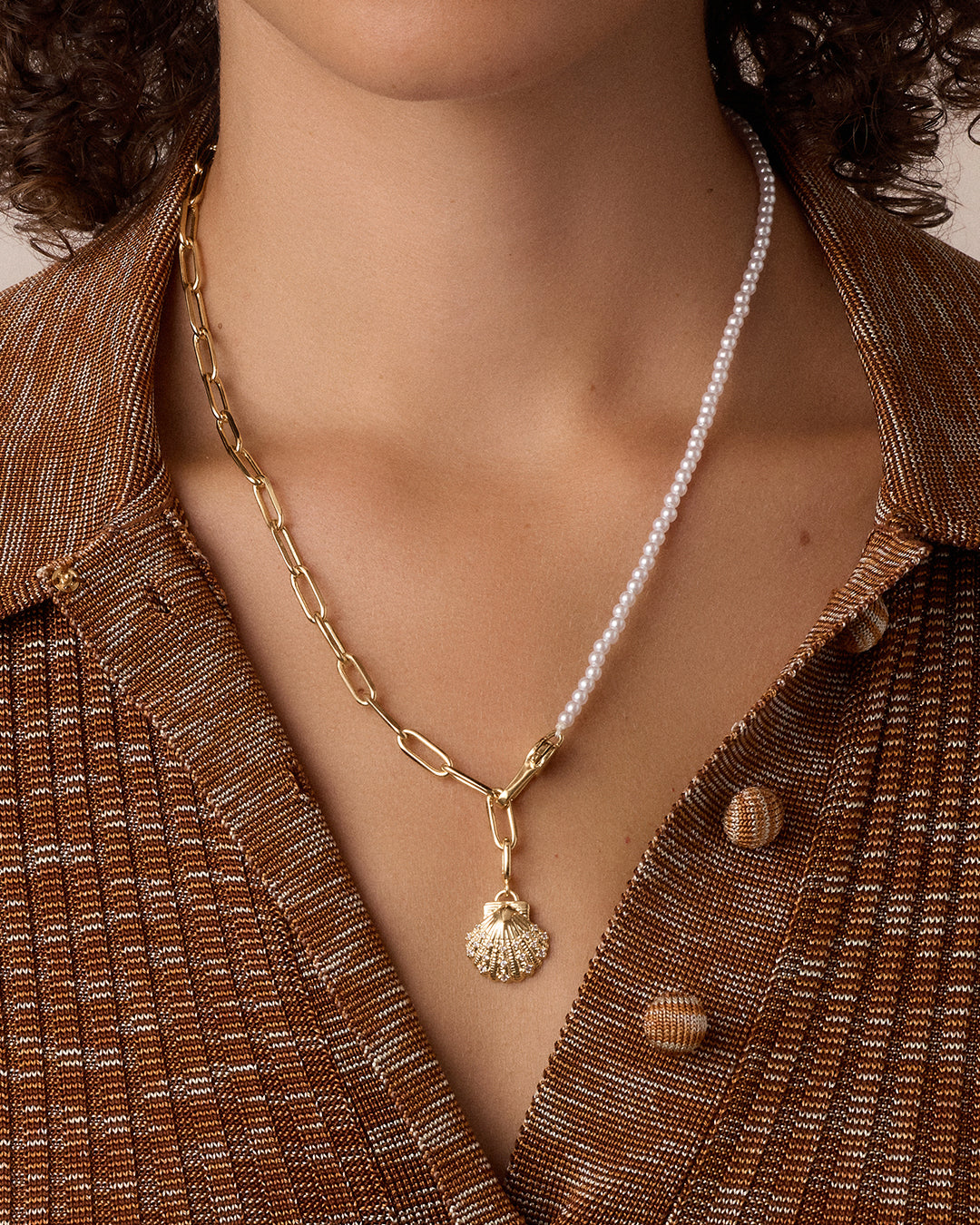 Alternative view of Shimmer Scallop Shell Charm Necklace
